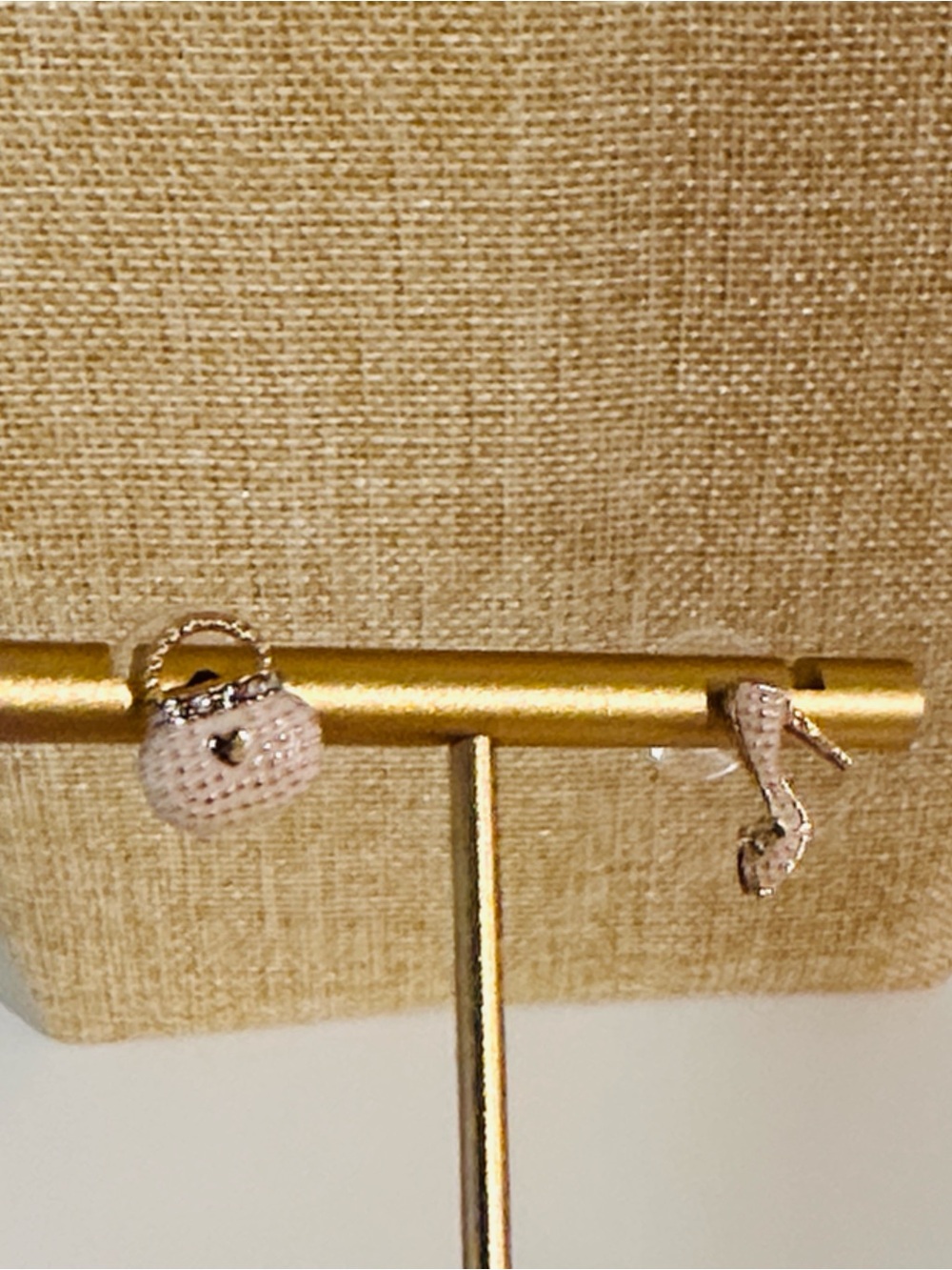 Fashion Jewelry Gold-Tone White Enamel Purse & Heel Charm Stud Earrings
